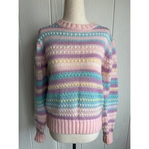 Vintage Pastel Stripe Knit Sweater Textured Cottagecore 90s Medium